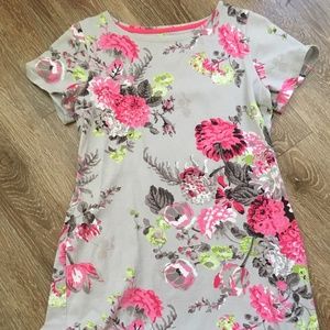 Gray and Pink Floral Dress with Short Sleeves